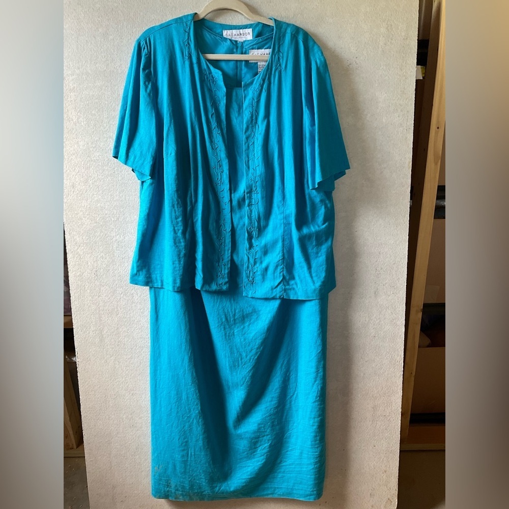 Sag Harbor dress. Sleeveless dress with jacket. Blue. Linen. Size 18W